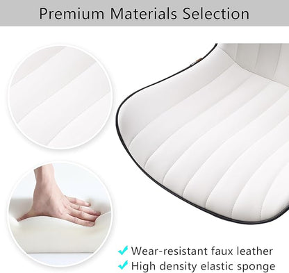 YOUNIKE Ergonomic Home Office Desk Chair with Wheels White Comfy Armless Vanity Chair with Back Modern Faux Leather Upholstered Task Chair Small Cute Rolling Drafting Chair No Arms Adjustable Swivel