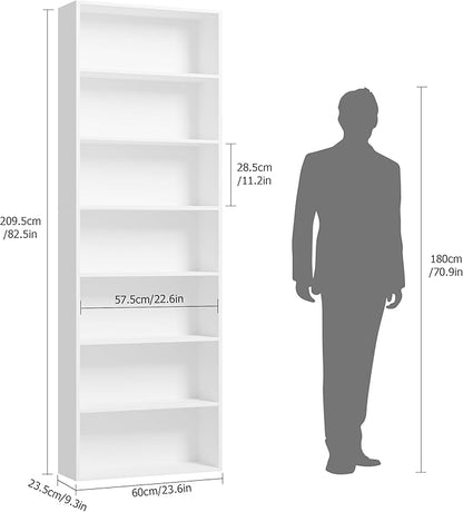 82" Tall Bookshelf, 7-Tier Open Shelves Bookcase, Freestanding Display Storage Shelves, Tall Bookcase Home Decor Furniture for Home Office, Living Room, Bedroom, White