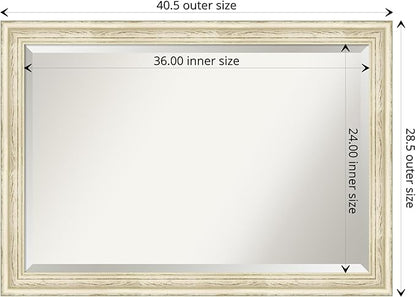 Amanti Art White Bathroom Mirror for Over Sink, 29x41 Country White Wash Rectangle Vanity Mirror, Large Rustic Farmhouse Wood Frame, Hangs Horizonally and Vertically, Bathroom Wall Decor, Beveled Edge