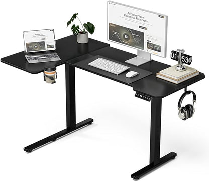 51" Reversiable L-Shaped Electric Standing Desk Adjustable Height Gaming Stand Up Corner Desk Sit Stand Home Office Computer Desk with Splice Board,Black Carbon Top