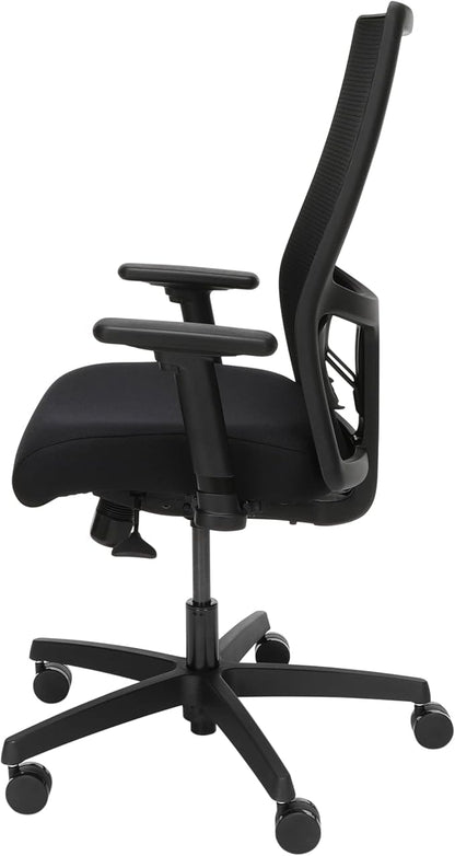 HON Ignition 2.0 Mid Back Task Chair, Standard Synchro-Tilt Control, Office Chair with Lumbar Support, Height and Width Adjustable Arms, Black Frame, Black