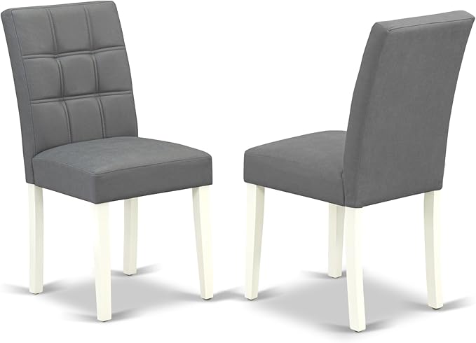 East West Furniture VAAS7-LWH-41 7 Piece Modern Dining Table Set contain A Dinner Table and 6 Platinum Gray Polyester Fabric Wooden Chairs with Stylish Back- Linen White Finish