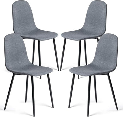 FurnitureR Dining Chairs Set of 4, Fabric Comfy Seat Armless Side Chairs with Metal Legs for Home Kitchen Dining Room Reception Room, Slubbed Grey