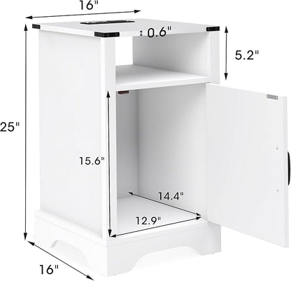 RoyalCraft Nightstand Set of 2, White End Table with Charging Station, Tall Farmhouse Bedside Table with Large Storage and Shelf, Wooden Side Table with for Bedroom, Home Office, White