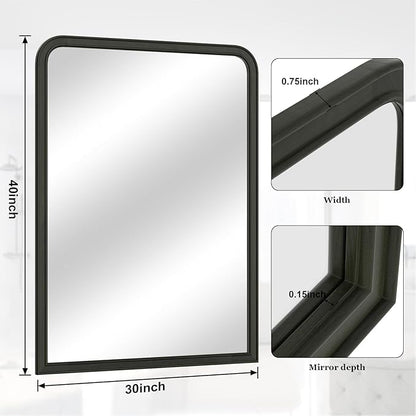 WallBeyond Black Wood Bathroom Mirrors for Wall Mounted, 30" x 40" Rustic Wood Frame Wall Mirrors Decorative for Living Room or Bedroom Vanity Mirror (Horizontal/Vertical Black)