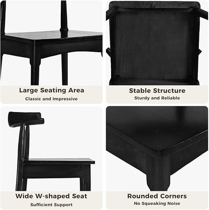 DELAVIN Solid Wood Dining Chairs Set of 4, Farmhouse Style High Ladder Back Dining Room Chairs, Modern Dining Chair for Living Room, Kitchen, Bedroom, Black