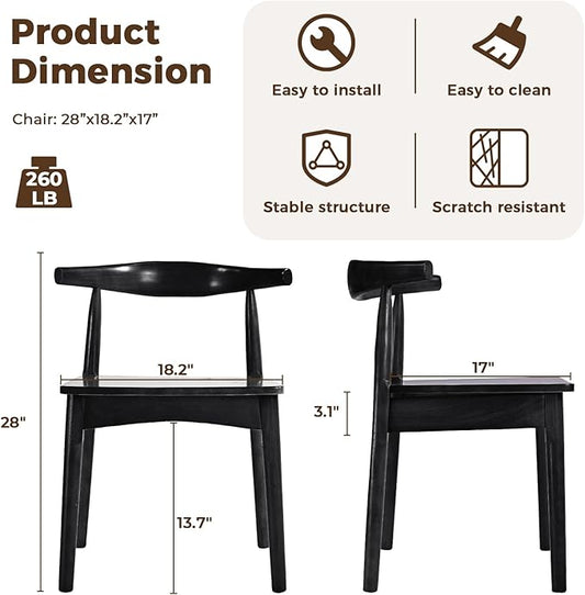DELAVIN Solid Wood Dining Chairs Set of 4, Farmhouse Style High Ladder Back Dining Room Chairs, Modern Dining Chair for Living Room, Kitchen, Bedroom, Black