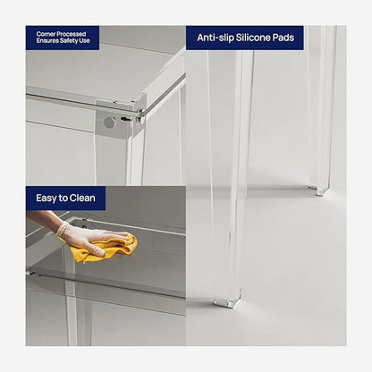 HMYHUM Acrylic Computer Desk, 43.3 Inch, Clear Study Desk for Home Office, Writing, Vanity, Modern, Easy Assembly, 19.7" W x 29.5" H, Right-Angle Legs Design