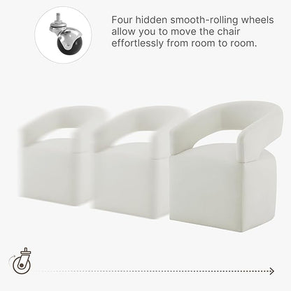Upholstered Dining Chairs with Removable Casters Barrel Side Armchair with Rollers for Diningroom Bedroom Livingroom Reading Room, Ivory, 2PCS