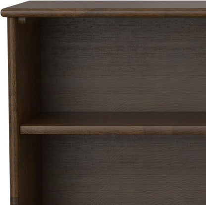 SIMPLIHOME Draper Bookcase - 30 inch Tall Solid Hardwood Low Bookshelf in Walnut Brown, Mid-Century Modern Storage for Living Room, Study Room or Office with Tapered Legs and Wide Open Shelves