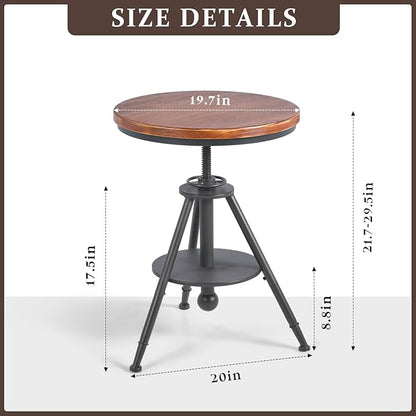 Dia 19.7" Round Pub Table Height Adjustable with 360 Swivel Solid Wood Tabletop for Dining Bistro Cafe Home Bar, Rustic Brown