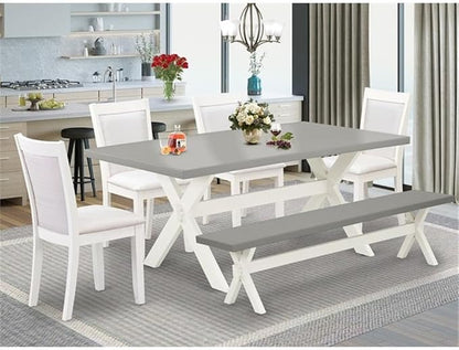 East West Furniture X097MZ001-6 6 Piece Kitchen Table Set Contains a Rectangle Dining Table with X-Legs and 4 Cream Linen Fabric Upholstered Chairs with a Bench, 40x72 Inch, Multi-Color