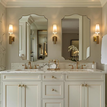 Gold Bathroom Mirror, 24"x40" Gold Asymmetrical Mirror with Scalloped Edge Design, Curved Mirror in Anti-Rust SUS304, Thin Metal Framed, 1" Deep Wall Mounted Vertically/Horizontal
