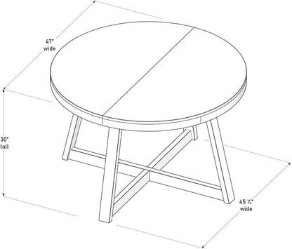 Plank+Beam Round Dining Table, 47 Inch Solid Wood Kitchen Table, Farmhouse Round Table for 4, Small Dinette Table, Black Wirebrush