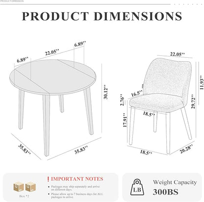 COLAMY 3-Piece Extendable Dining Table Set for 2, 36" Kitchen Round Wood Table with 2 Wooden Dining Room Chairs,Light Brown/Camel