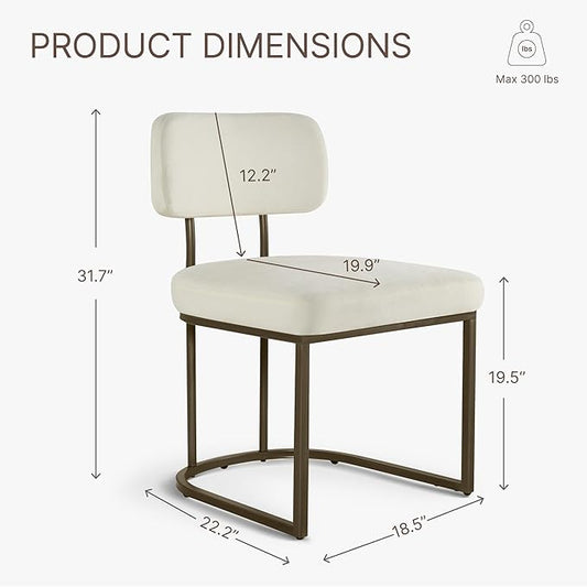 Dining Chairs Set of 2, Upholstered Modern Kitchen Chairs with Ergonomic Backrest, Fabric Cushion Seat & Metal Legs for Living Room, Restaurant, and Café, Ivory
