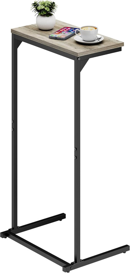 TUTOTAK C Shaped End Table, Small Side Table, 28.7 inch Tall Couch Table, Sofa Table, Living Room, Bed Room, Greige TB01BG071