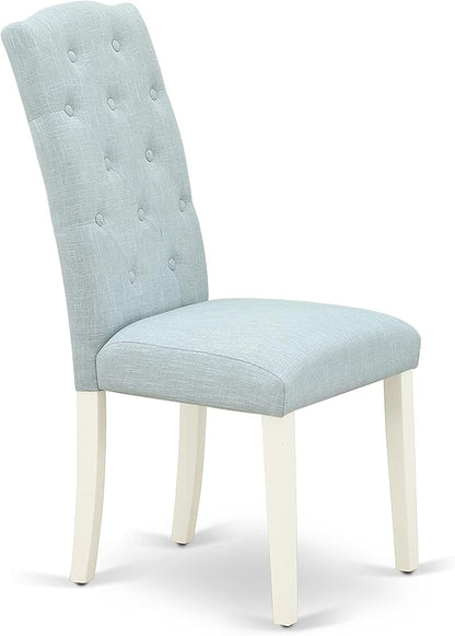 East West Furniture X027CE215-7 7 Piece Dining Room Table Set Consist of a Rectangle Kitchen Table with X-Legs and 6 Baby Blue Linen Fabric Parson Dining Chairs, 40x72 Inch, Multi-Color