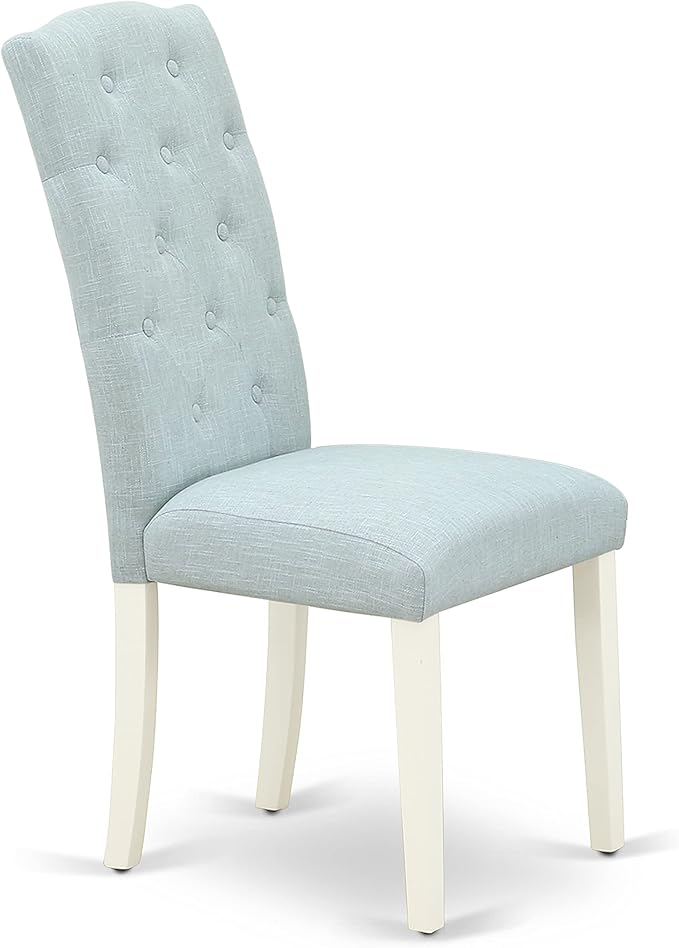 East West Furniture X097CE215-6 6 Piece Dining Room Table Set Contains a Rectangle Kitchen Table with X-Legs and 4 Baby Blue Linen Fabric Parson Chairs with a Bench, 40x72 Inch, Multi-Color