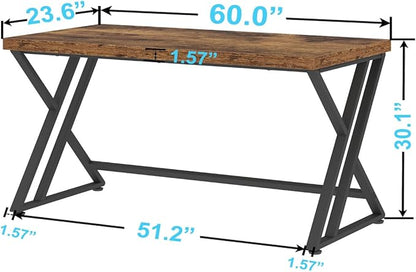 LVB Rustic Wood Computer Desk, Metal Home Executive Office Desk, Industrial Large Gaming Writing Desk, Wooden Student Study Computer Table for Bedroom Living Room, Rustic Brown, 60 Inch