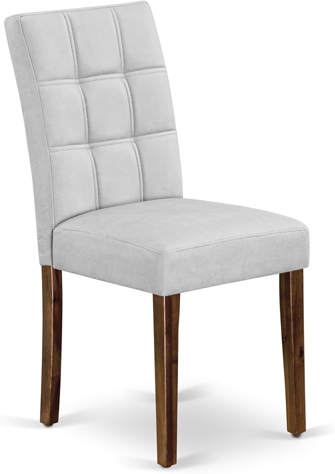 East West Furniture DLAS3-AWA-27 3 Piece Mid Century Modern Dining Set contain A Wood Table and 2 Light Gray Polyester Fabric Mid Century Modern Dining Chairs, Antique Walnut