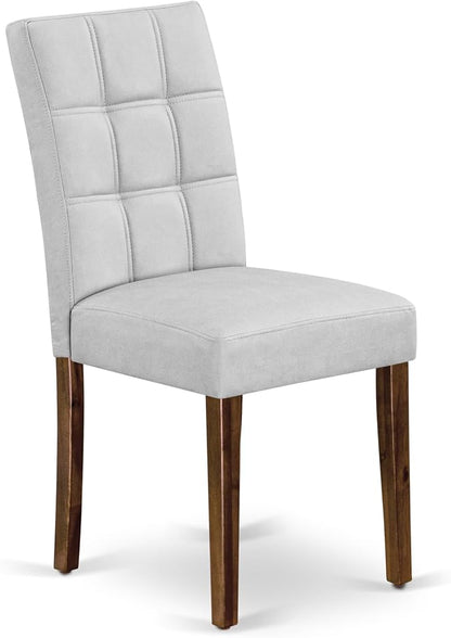 East West Furniture DLAS3-AWA-27 3 Piece Mid Century Modern Dining Set contain A Wood Table and 2 Light Gray Polyester Fabric Mid Century Modern Dining Chairs, Antique Walnut