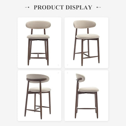 COLAMY Counter Height Bar Stools Set of 3, Kitchen Bar Stools with Back, Mid Century Modern Upholstered, with Wood Legs for Kitchen Island Dining Room, Beige
