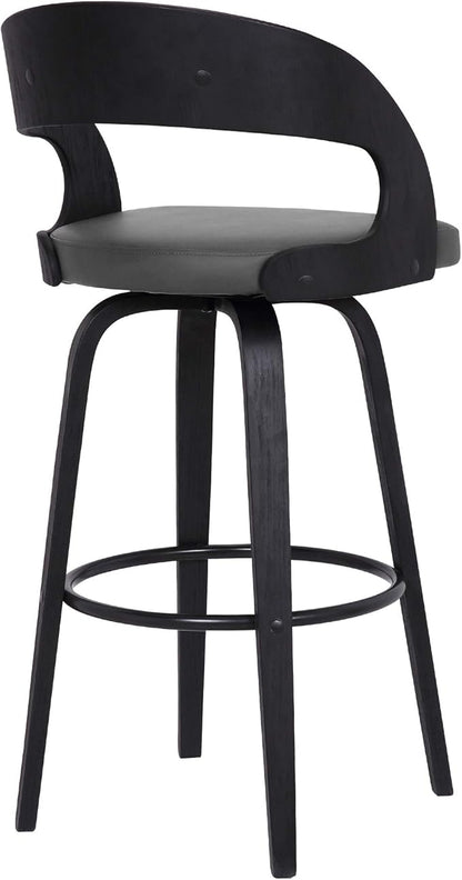 Armen Living Shelly 30" Bar Height Swivel Gray Faux Leather and Black Wood Bar Stool - Set of 2