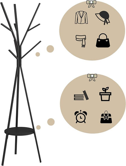 Coat Rack Hat Stand Free Standing Display Hall Tree Metal Hat Hanger Garment Storage Holder with 9 Hooks for Clothes Hats and Scarves in Black,17.72"Wx17.72"Dx70.87"H (Black)
