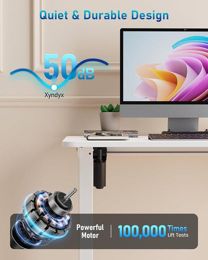 Small Height Adjustable Electric Standing Desk, 31.5" x 23.6" Sit Stand up Desk with Splice Board, Ergonomic Rising Computer Home Office Desk Table with Memory Preset, White Frame/White Top