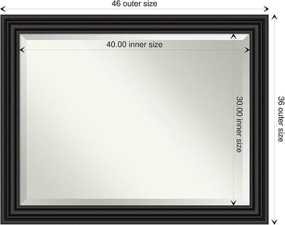 Amanti Art Black Bathroom Mirror for Over Sink, 36x46 Colonial Black Rectangle Vanity Mirror, X-Large Traditional Frame, Hangs Horizonally and Vertically, Bathroom Wall Decor, Beveled Edge