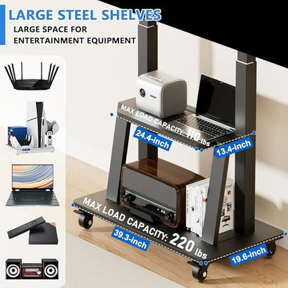 Mobile TV Cart Rolling TV Stand for 42 to 55 65 70 75 85 86 90 100 inch Television Heavy Duty Portable TV Stand on Wheels, Height Adjustment, Holds Up to 180 LBS, Vesa 200×200-900×600mm