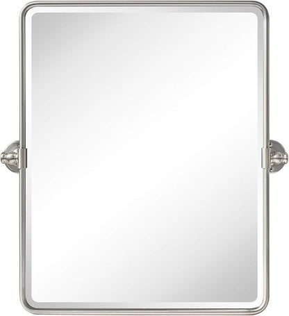 TEHOME 20 x 24 inch Farmhouse Nickel Metal Framed Pivot Rectangle Bathroom Mirror Rounded Rectangluar Tilting Beveled Vanity Mirrors for Wall