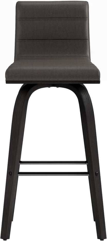 Armen Living Vienna 26" Swivel Counter Stool in Black Wood Finish with Gray Faux Leather - Set of 4
