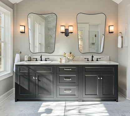 ANDY STAR Matte Black Bathroom Mirror, 24x32 Inch Asymmetrical Wall Mirror, Premium Stainless Steel Framed Mirror with Sophisticated Design, Ideal for Home Decor