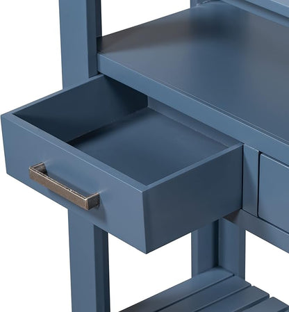 Ball & Cast 62.2“ Contemporary 4 Drawers Console Table, Long Entryway-Table with Drawer & 3 Tier Shelves, FarmhouseWood Storage Sofa Couch-Tables for Entrance Hallway Living, Blue