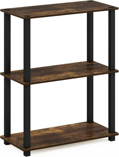 Furinno Turn-S-Tube 3-Tier Compact Multipurpose Shelf Display Rack with Square Tube, Amber Pine/Black