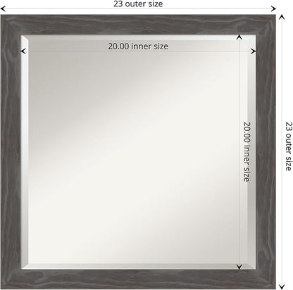 Amanti Art Grey Wall Mirror 23x23 Woodridge Rustic Grey Square Bathroom Mirror for Wall Decor Living Room, Medium Rustic Farmhouse Wood Frame, Hangs Horizonally and Vertically, Bathroom Decor, Beveled