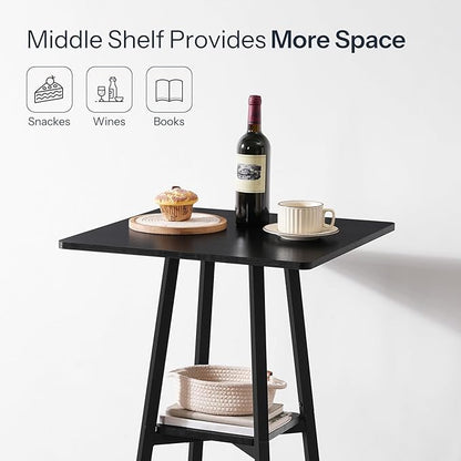 HOOBRO Bar Table, 2-Tier High Top Pub Table, Counter Height Table with Storage, Small Kitchen Dining Table, 36.6" High Bar Table for Living Room Party, Easy to Assemble, Black BB51BT01