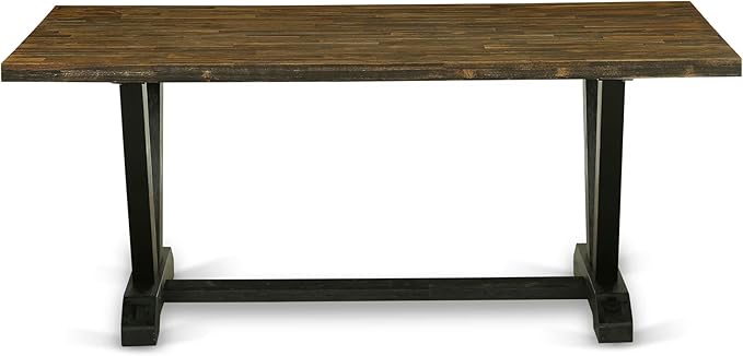 East West Furniture V677FL624-6 6 Piece Dining Room Set Contains a Rectangle Dining Table with V-Legs and 4 Black Linen Fabric Parson Chairs with a Bench, 40x72 Inch, Multi-Color