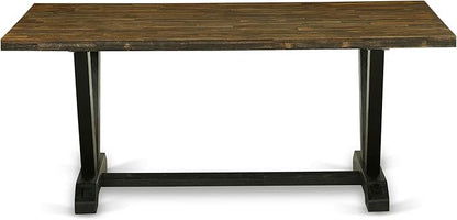 East West Furniture V677MZ606-6 6 Piece Dinette Set Contains a Rectangle Dining Room Table with V-Legs and 4 Shitake Linen Fabric Parson Chairs with a Bench, 40x72 Inch, Multi-Color