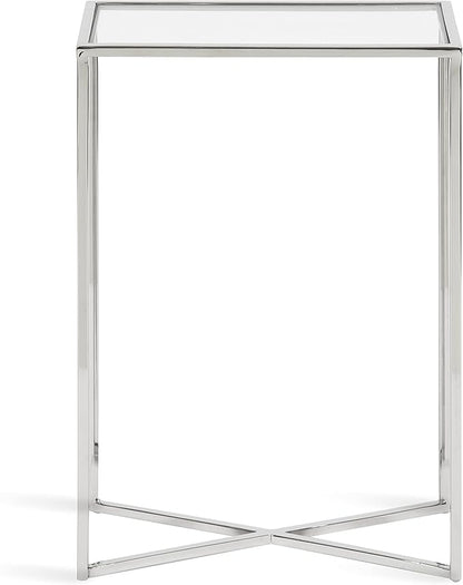 Kate and Laurel Jaspur Modern Slim End Table, 16 x 8 x 24, Silver, Decorative Glam Side Table for Use as Narrow Bedroom Nightstand or Living Room Accent
