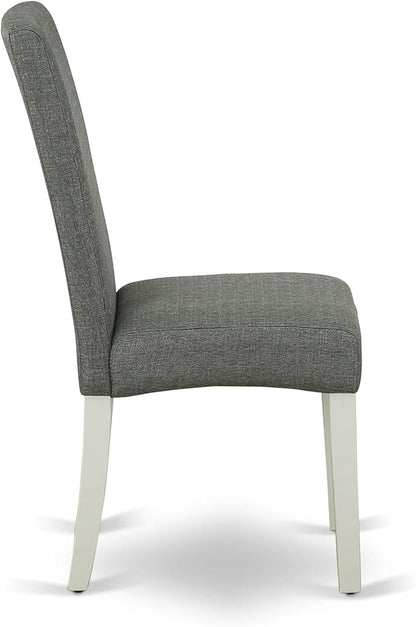 East West Furniture AMDR3-LWH-07 3 Piece Dining Table Set for Small Spaces Contains a Round Kitchen Table with Pedestal and 2 Gray Linen Fabric Upholstered Chairs, 36x36 Inch, Linen White