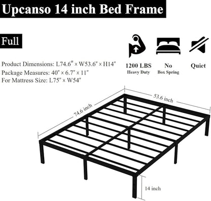 Full Bed Frame No Box Spring Needed, 14 Inch Heavy Duty Metal Platform Bed Frame Full Size with Storage, 2500lbs Steel Slats Support, Easy Assembly, Black