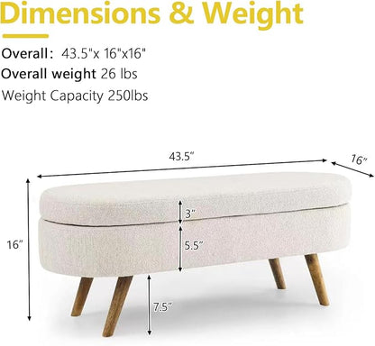 NicBex Ottoman Bench with Storage for Bedroom, 43.5" Upholstered End of Bed Bench with Rubber Wood Legs, Linen Storage Bench for Living Room or Entryway,
