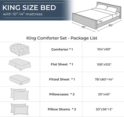 HEVUMYI Ivory King Comforter Set - 7-Piece All Season Bed in a Bag King, Ultra Soft Bedding Set with Comforter, Flat Sheet, Fitted Sheet, Pillowcases, Pillow Shams