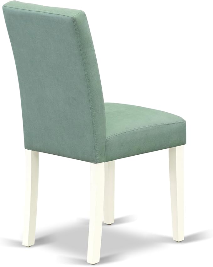 East West Furniture DLAS3-WHI-43 3 Piece Modern Dining Set contain A Wood Dining Table and 2 Willow Green Polyester Fabric Mid Century Chairs, Linen White