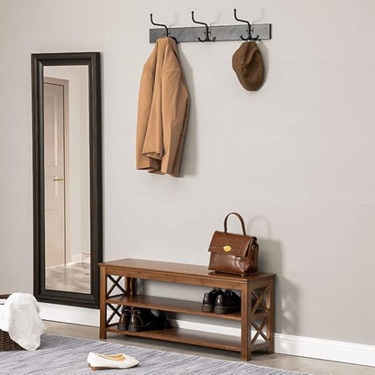 Bamworld Shoe Rack Bench with Storage 3 Tier Bamboo Shoe Bench Entryway Rustic Solid Wood Entryway Bench (X-Brown,39.4")