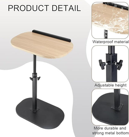 Comeon C-Shaped Tv Tray Pedestal Side Table, End Table Adjustable Height in Couch Living Room or Bedroomwith 360° Rotating Top for Small Spaces Bedside Night Stand Bedside Snack (Wood Color)
