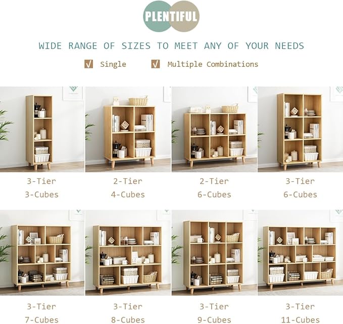 IOTXY Freestanding Open Cubes Bookcase - 2-Tier Floor Standing Wooden Storage Display Cabinet Organizer with Legs for Home Office, 4-Cubes Open Shelf Low Short Bookshelf, Oak